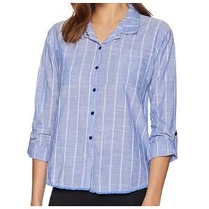 PJ Salvage Blue Striped Long Sleeve 100% cotton Top 3/4 Sleeve Shirt Large NWT